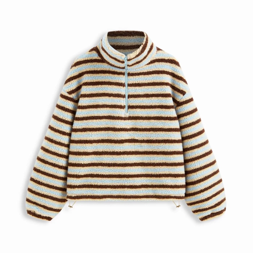 Cider Brown and Cream Striped Sherpa zip